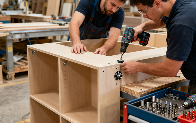 Fasteners for furniture manufacturing (tables, shelves, cabinets, etc.)